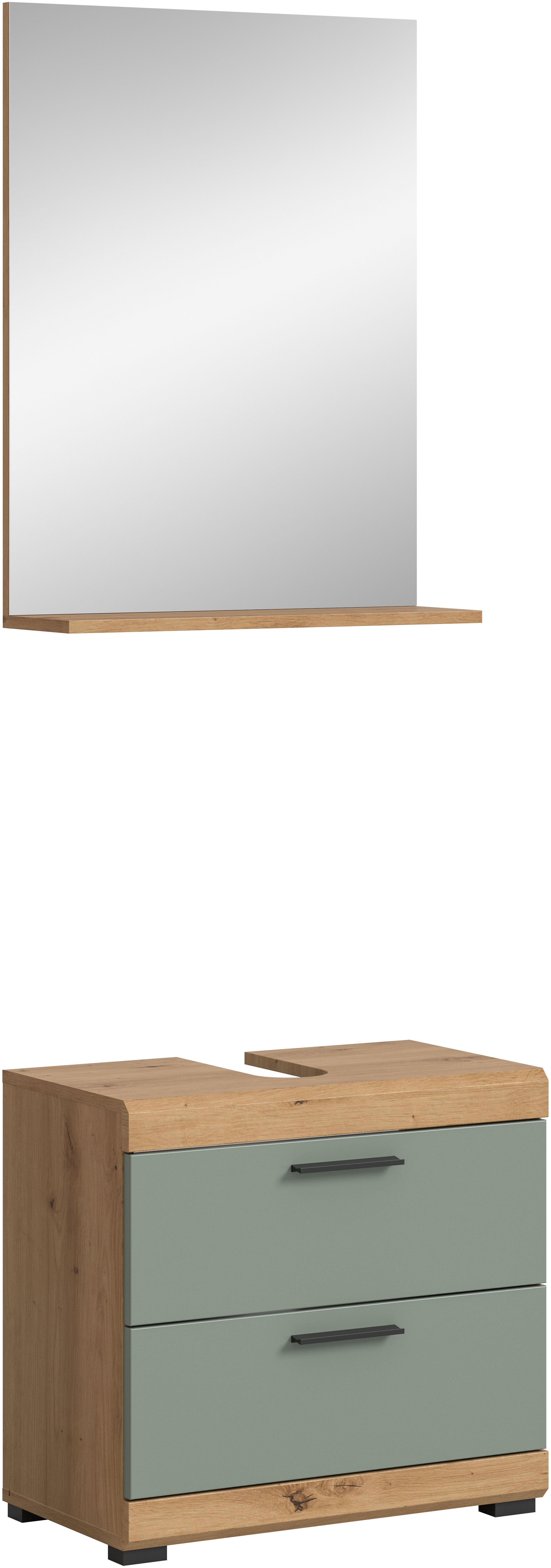 Badmöbel-Set INOSIGN "Siena, 2 teilig, bestehend aus: Waschbeckenunterschrank, Spiegel", grün (artisan eiche nb, salbei nb), B:60cm H:191cm T:34cm, Holzwerkstoff, MDF, Kastenmöbel-Sets, Badmöbel-Set, in verschiedenen Farben erhältlich, Badmöbel,...