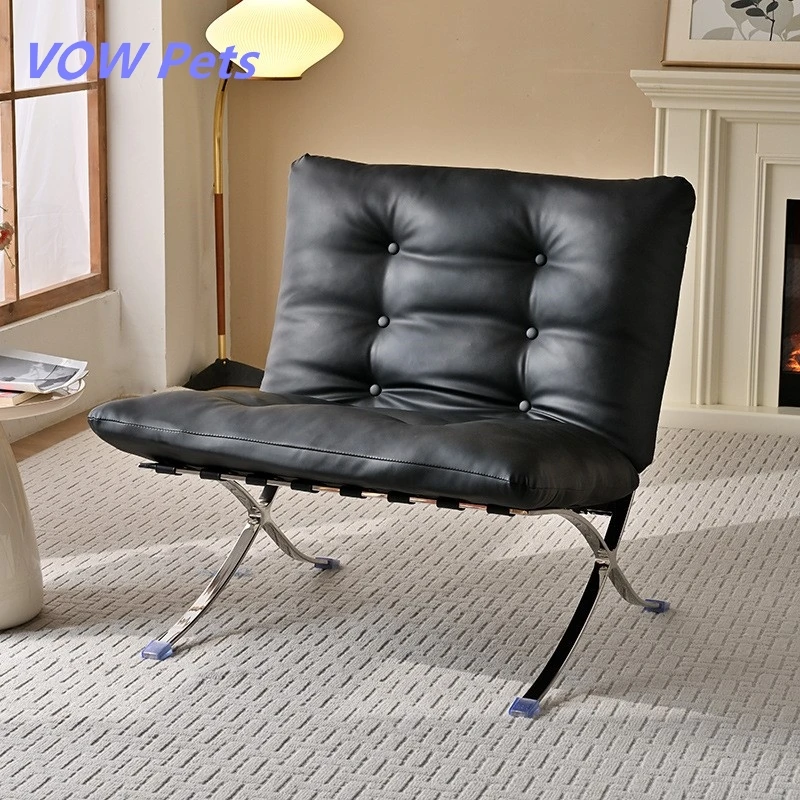 Barcelona Freizeitstuhl, nordischer mittelalterlicher Designer, minimalistischer Einzelperson, Leder, Wohnzimmer, Balkon, Freizeitsofa, Lounge-Sessel Image