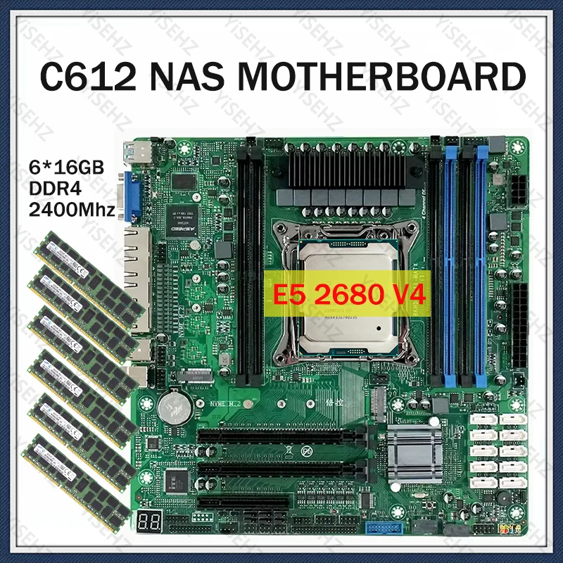 Neues C612 Nas Motherboard Kit E5 2680 V4 DDR4 6*16=96GB für Server Firewalls Vpn Virtual Machines Router 4x2.5GE 10xSATA Raid Image