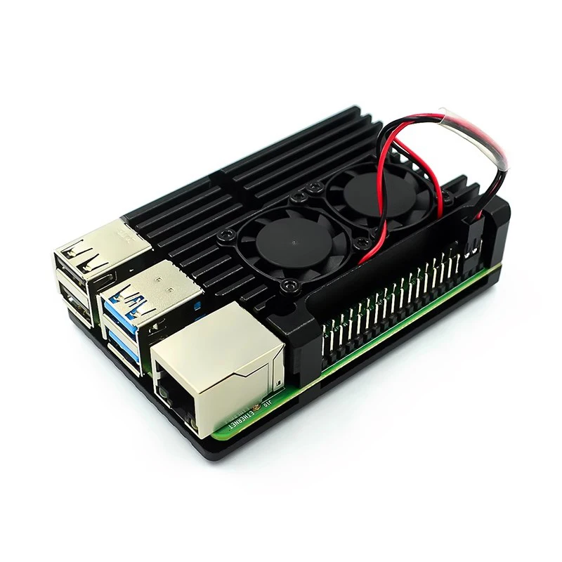 Himbeer Pi 4/3 Aluminium gehäuse mit Doppel kühl ventilator Metalls chale schwarz Gehäuse für RPI Himbeer Pi 4b/3b/3b Image