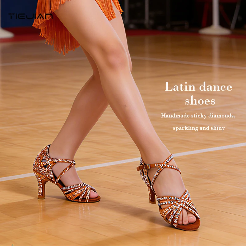 Damen Latin Tanz schuhe Satin Wunder kerze Rhin diamanten Sohlen Party Salsa Heels schwarz sexy Nachtclub Tanz schuhe