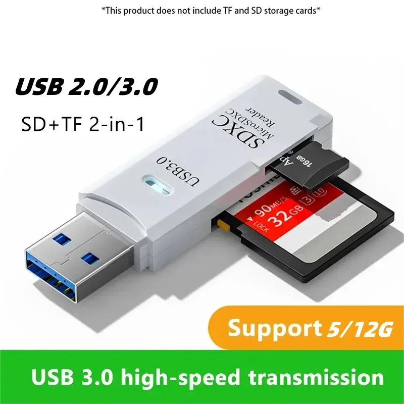 Multi Functional 2-in-1 High-speed USB 3.0/2.0 Card Reader Supports TF SD Card Memory Computer/Tablet Camera/Laptop/Car Mounted Image