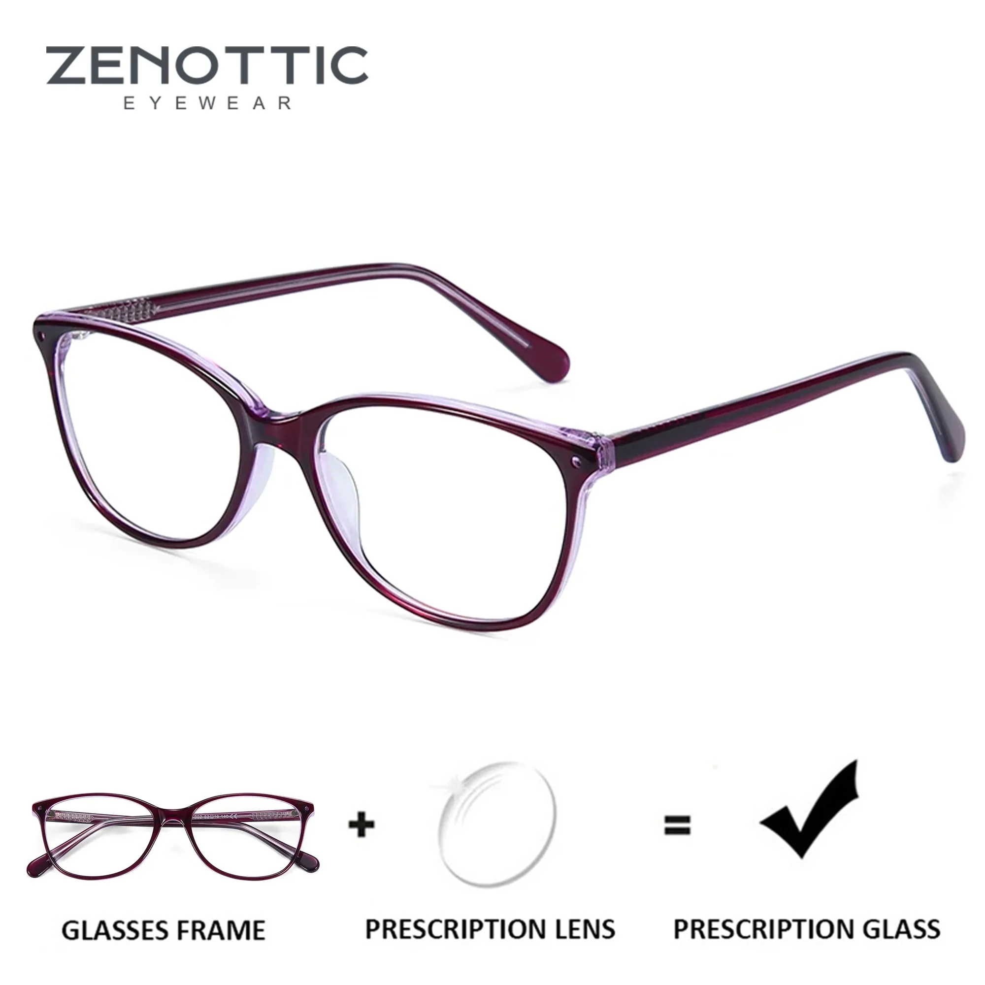 ZENOTTIC-Square Acetate-Brille für Damen, Anti-Blaulicht, photochrom, Hyperopie, progressive Brillenmode Image