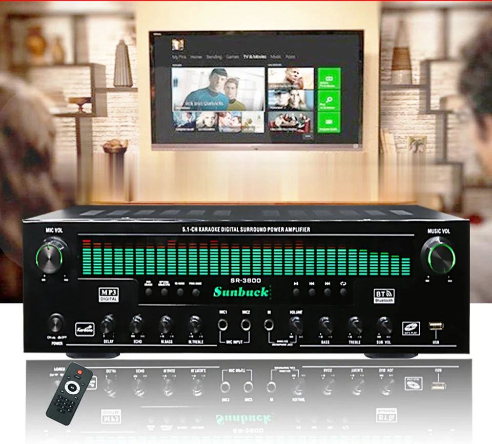 SR-3800 1000 W 220 V Hochleistungs-5.1-Kanal-Bluetooth-Leistungsverstärker Heimkino K Songkarte OK schwerer Bass Image