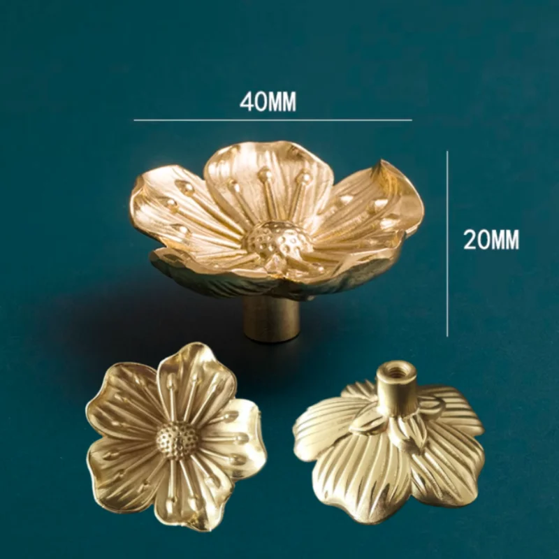 1 Stück Griff aus reinem Messing für Schubladen, Blumenknöpfe und Griffe, Einzelloch für Kommode, Kleiderschrank, TV-Schrank, Weinschrank-Knöpfe