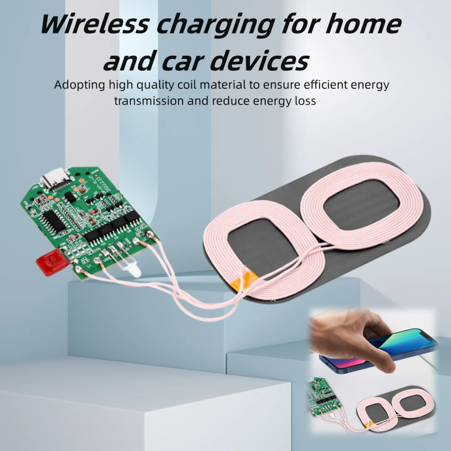 15W dual coil wireless charging module wireless charger PCBA multi-purpose home car equipment wireless charging Type-C interface Image