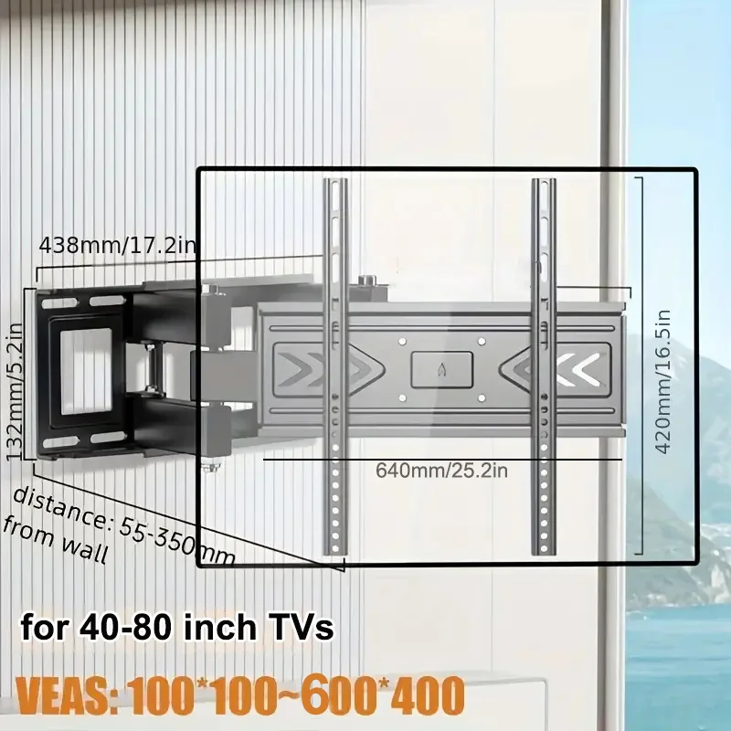 Vollbewegungs-TV-Wandhalterung für die meisten 40-80-Zoll-Fernseher, drehbare Neigungshalterung mit zwei Gelenkarmen, bis zu 121 Pfund, VESA 600 x 400 mm Image