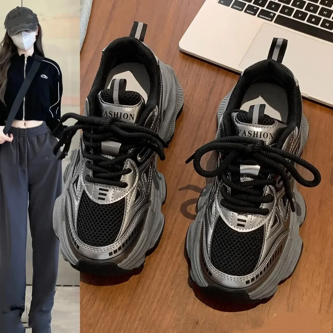 Scarpe da ginnastica con plateau alla moda per donna Scarpe sportive casual con suola spessa antiscivolo Donna Scarpe sportive casual comode Zapatos Mujer