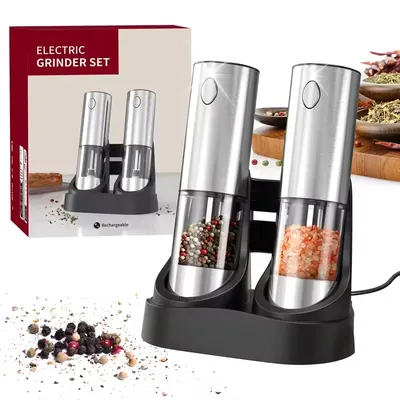 2024 Electric Salt and Pepper Grinders Set Capacity 190ML USB Rechargeable Base Adjustable