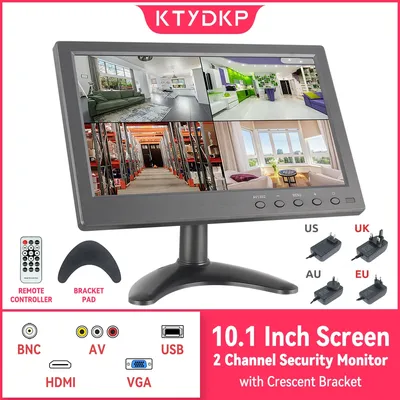 KTYDKP Portable 10.1" LCD HD Monitor 2 Channel Video Input AV/VGA/HDMI/BNC Rotatable Reverse Image