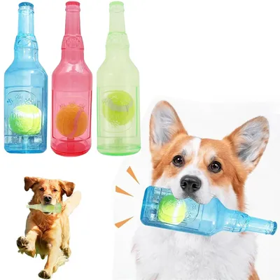 Creative Tennis Ball in A Bottle Dog Toy Durable TPR Tough Dog Chewing Toy with Squeakers Puppy