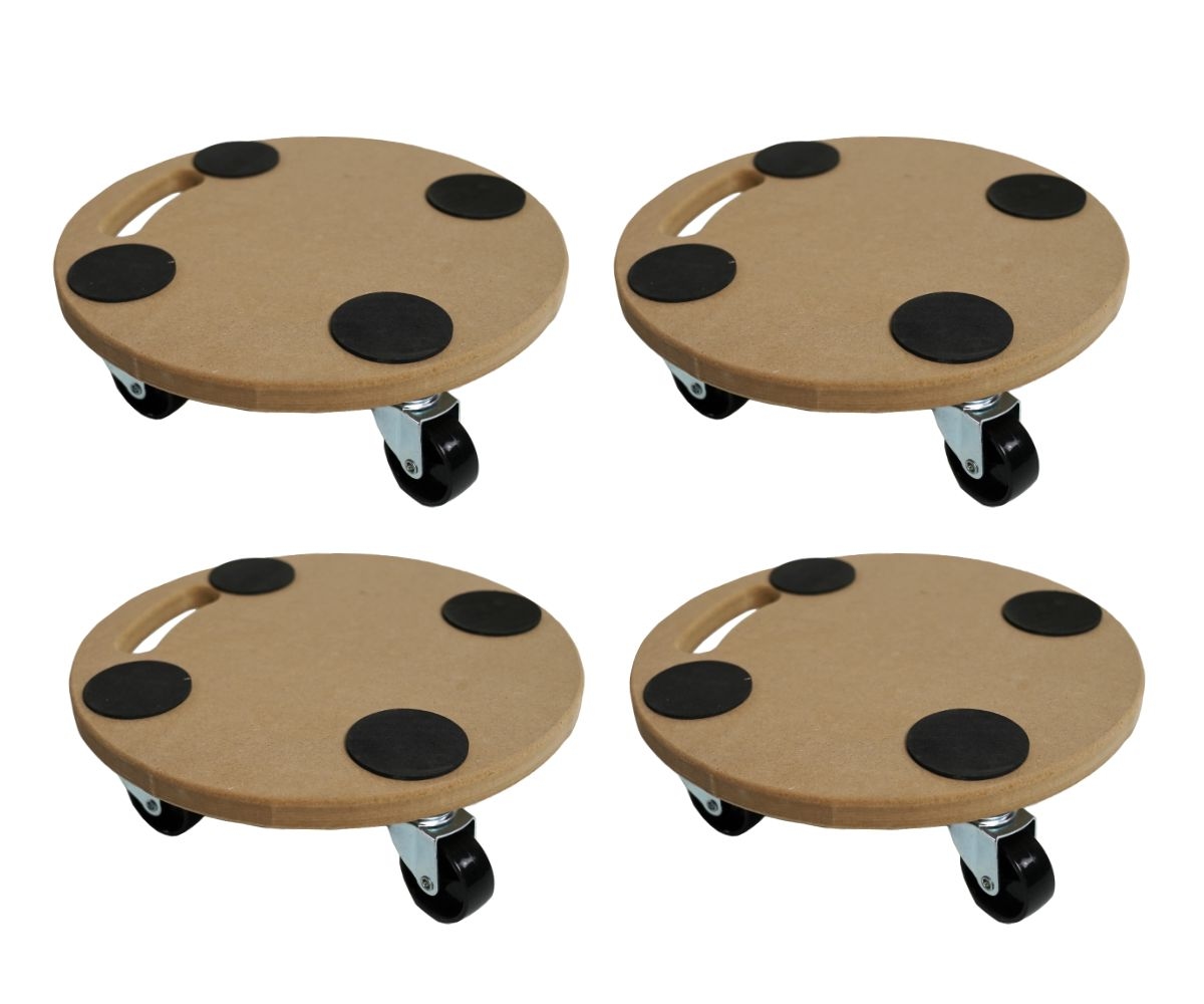 PROREGAL MegaDeal 4x Profi Transportroller mit 4 Rollen | Rund | HxBxT 11x30x30 cm | Traglast 100kg | MDF Holzplatte | Braun | Möbelroller Image