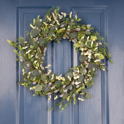 55cm Artificial Eucalyptus & Pussy-Willow Wreath