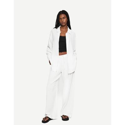 Bershka Oversize Linen Blend Shirt Women S White