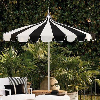 Pacific Pagoda 8.5 ft Patio Umbrella with Alternating Panels - Canvas Fern/White Sunbrella - Ballard Designs