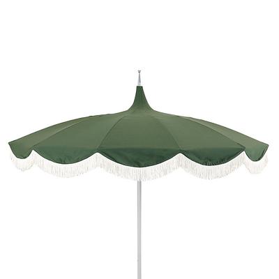 Pacific Pagoda 8.5 ft Patio Umbrella with Fringe Edge - Canvas Fern/White Sunbrella - Ballard Designs