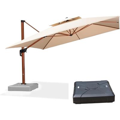 PURPLE LEAF 12ft Square Wood Pattern Patio Cantilever Umbrella with Base