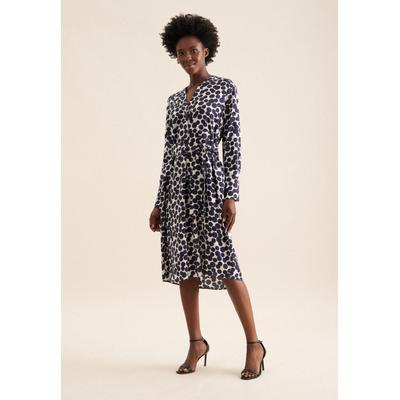 Sommerkleid SEIDENSTICKER "Schwarze Rose", Damen, Gr. XS (34), Normalgrößen, blau (dunkelblau), 100% Viskose, gepunktet, regular fit, Langarm, Kleider, Langarm Kragen Punkte Image