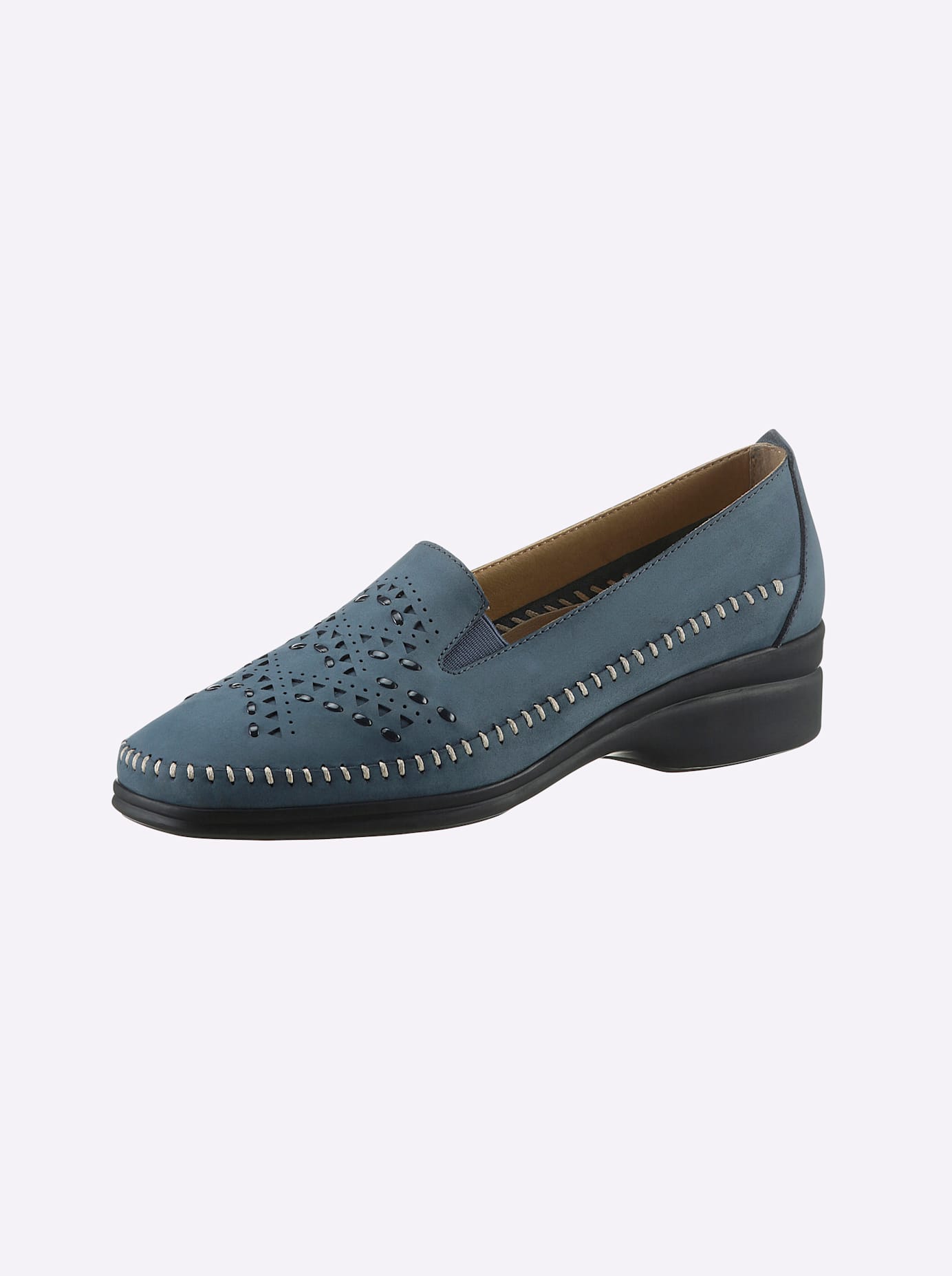 Slipper, Damen, Gr. 37, blau (jeansblau), Veloursleder, Schuhe Slipper