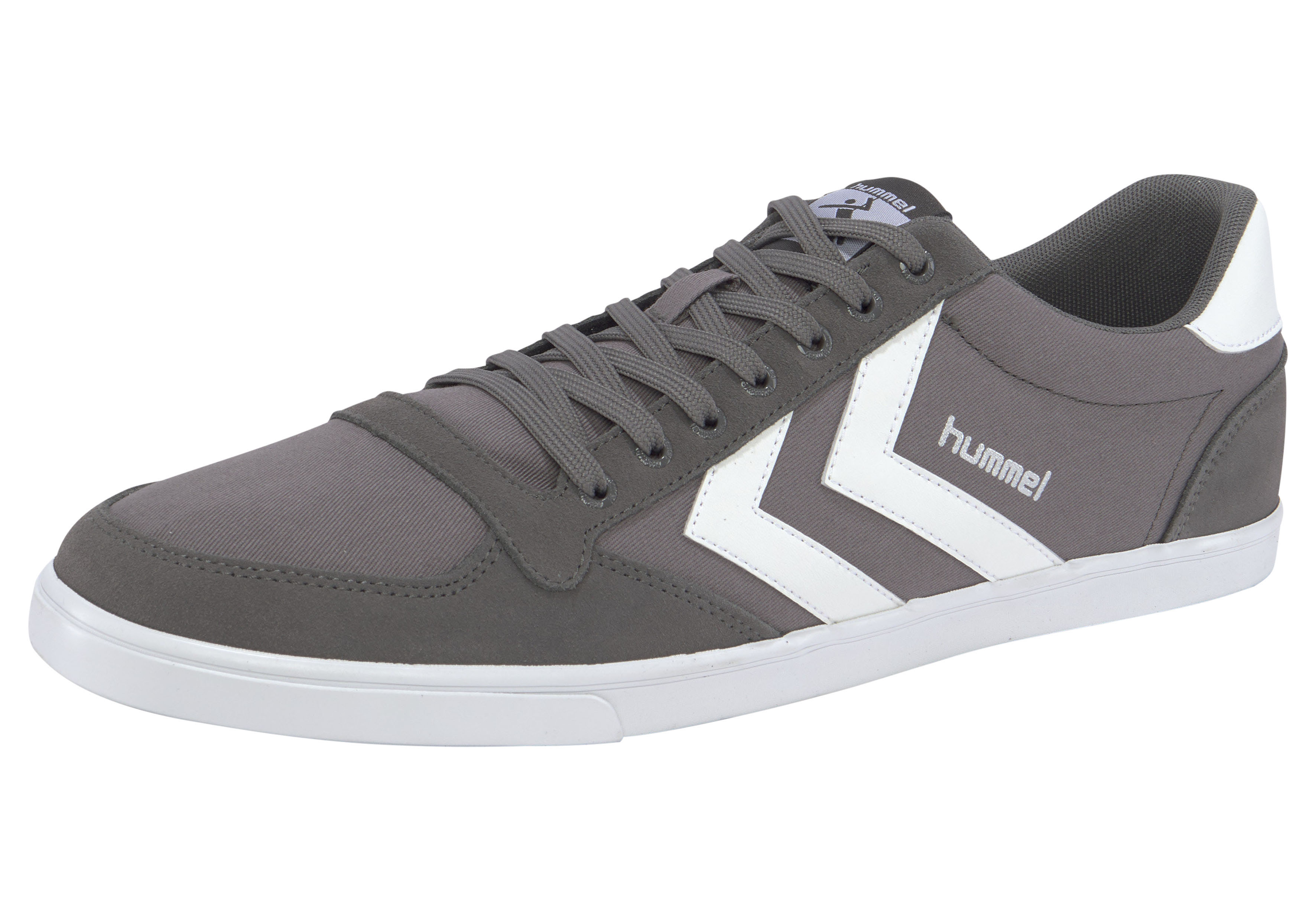 Sneaker HUMMEL "Slimmer Stadil Canvas Low", Damen, Gr. 46, grau, Textil, Veloursleder, Schuhe Skaterschuh Sneaker low Retrosneaker