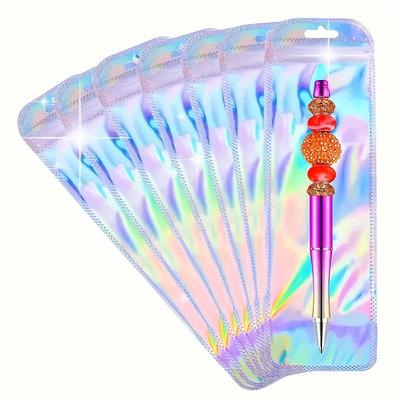 TEMU 50pcs Holographic Gift Bags - Silvery & Rose Golden, Resealable Zippered Pouches For Makeup Brushes, Pens, Lipsticks & Jewelry - Small Businesses Image