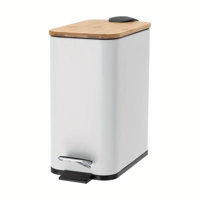 TEMU 5l Metal Trash Can, Trash Can With Soft Bamboo Lid, Detachable Inner Trash Basket, Footboard - Suitable For Bathrooms, Kitchens, Home Offices. Image