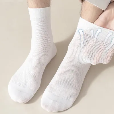 6 Pairs Men's Dress Socks Large size,Cotton Crew Socks for Shoe Size 9-13.5, Breathable Solid color White Mens Socks Summer