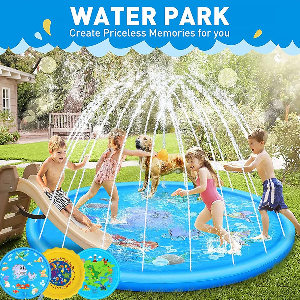 170CM Kinder Plansch Pad Aufblasbare Wasser Jet Schwimmen Pool Sommer Strand Spiele Im Freien Spielzeug Rasen Schwimmen Pool Matte Kinder Spielzeug