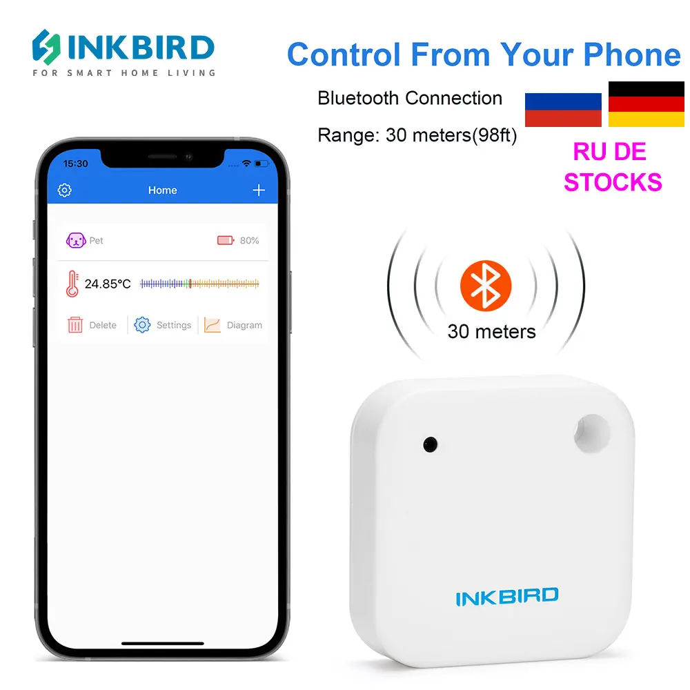 INKBIRD IBS-TH2 Bluetooth Magnetischer Temperatursensor Innen IPX4 Wasserdicht Fernbedienung Thermometer Messgerät mit Alarm Image