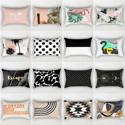 Nordischer Stil, schwarz und weiß, rosa, doppelseitig, ultraweich, kurzer Samt-Kissenbezug, Wohnzimmer-Sofa-Taillenkissen-Set, 40 x 60 cm Image