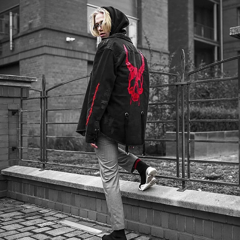 Herren bekleidung Motorrad Jeans jacke Jeans Jacken Mann Streetwear Hip Hop Baumwolle schwarz Sport knopf Oberbekleidung Mantel