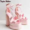 Sommer Rosa Doppel-Schicht Plattform High Heels Karree Schnalle Starke Ferse Hochzeit Schuhe Mode Kleid Elegante Frauen schuh