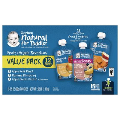 Gerber Natural Baby Food Pouches for Toddler 12+ Months, Assorted Flavors, 3.5 oz Pouch, 12/Carton (GRR22002368) Case of 12 Gerber® Chips and Snack Fo