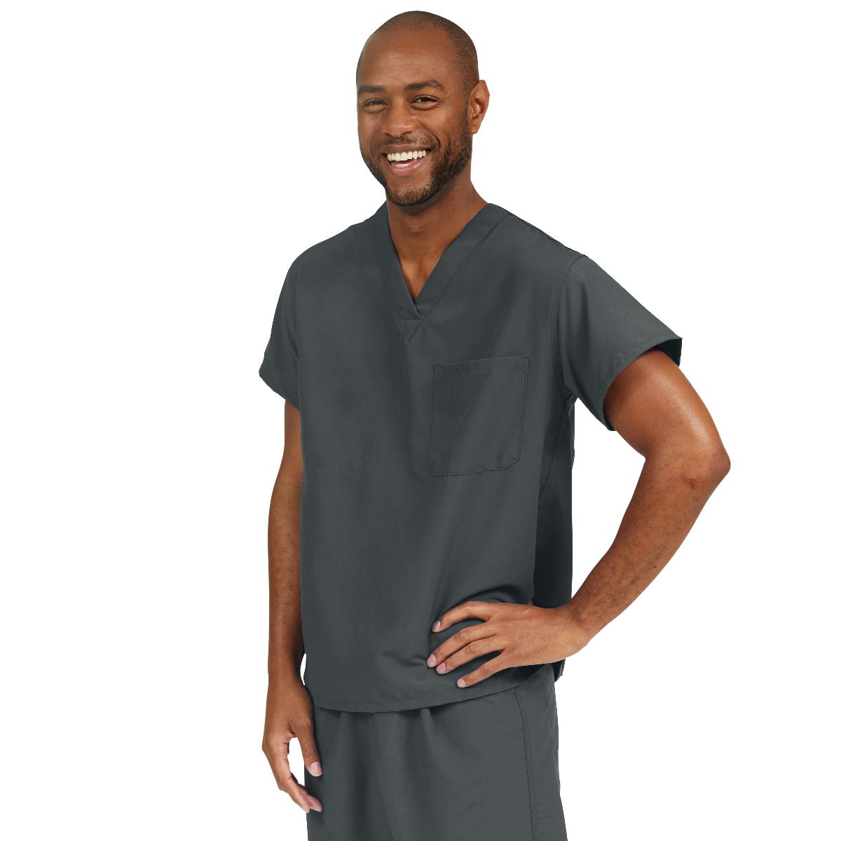 PerforMAX Unisex Reversible V-Neck Scrub Top with 2 Pockets, Charcoal, Size M, Angelica Color Code, 1 EA (810CHRM-CA) Each Medline