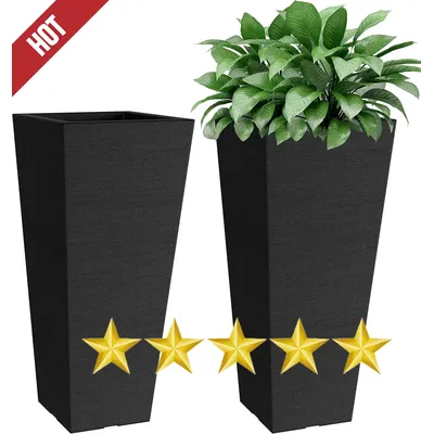 Set of 2 Tall Outdoor Planters - 24 Inch Large Outdoor Planter with Small Planting Pots – Indoor and