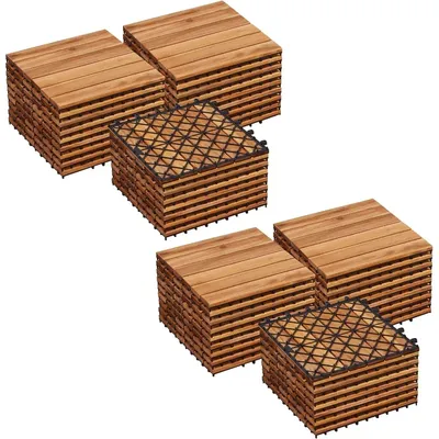 54PCS Acacia Wood Interlocking Flooring Tiles Waterproof Flooring for Outdoor & Indoor