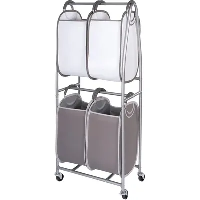 2-layer 4-bag laundry cart, good for storing towels and blankets.