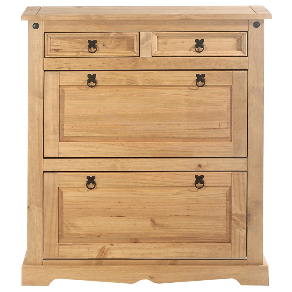 Meuble à chaussures 2 abattants 2 tiroirs en bois massif, old style