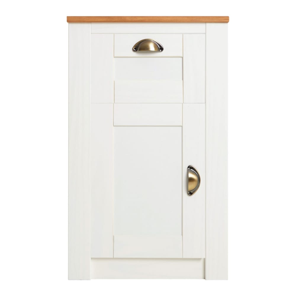 Table de chevet 1 tiroir 1 porte en bois massif, blanc