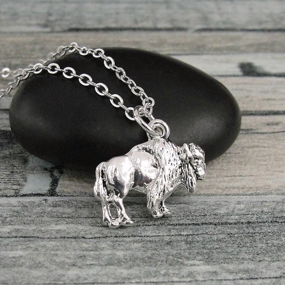 Collana con bufalo, collana con ciondolo in argento a forma di bufalo, collana con bisonte americano, ciondolo con bisonte, ciondolo con bufalo, gioie