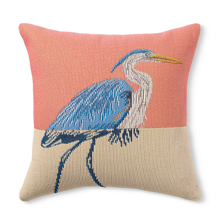 Graceful Heron Outdoor Pillow - Coral - Grandin Road