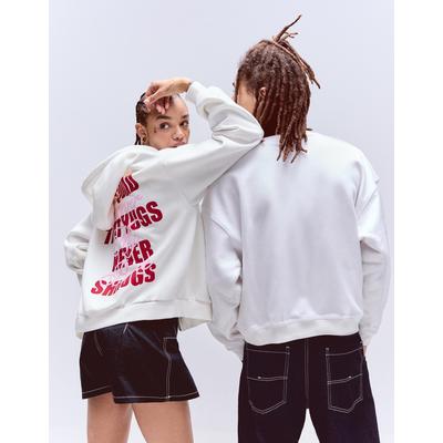 Bershka Zip-Up Print Hoodie Women M Off White