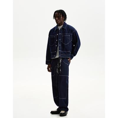 Bershka Denim Trucker Jacket Men S-M Navy