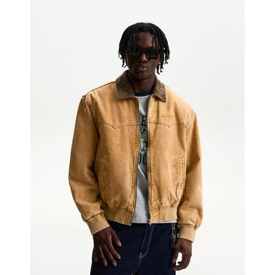 Bershka Jacket With Contrast Collar Men M Camel