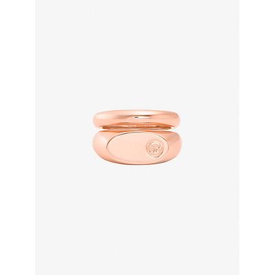 Michael Kors Logo Engraved Double Layered Signet Ring Rose Gold 8