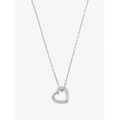 Michael Kors Pavé Heart Curb-Link Necklace Silver One Size