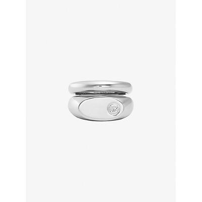 Michael Kors Logo Engraved Double Layered Signet Ring Silver 5