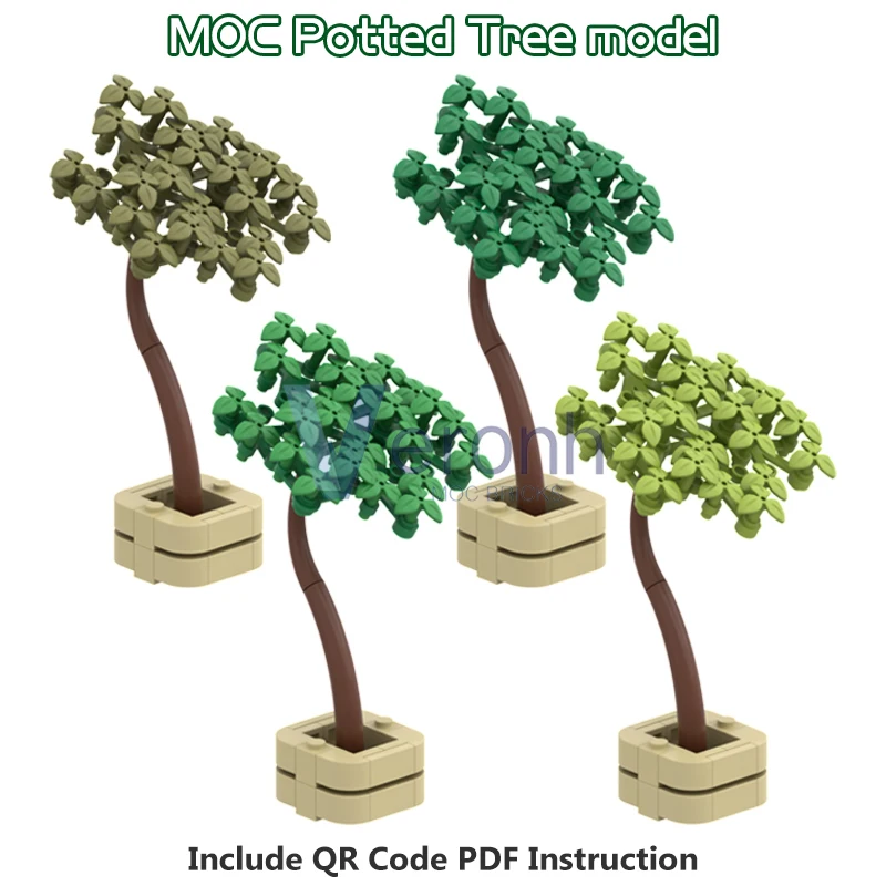 Moc grün Topf Baum Modell Bausteine Stadt Straße Szene Pflanzen Garten Landschaft Landschaft Bau Ziegel Kind Spielzeug Geschenke Image