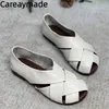 Careaymade-Sommer Echtem leder stricken vielseitig frauen schuhe original flache weichen boden einzelnen schuhe kunst lässig sandalen