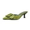 2025 Damen-Sommersandalen, Damen-Pantoletten, Basic-Stil-Schuhe, natürliches Wildleder, französischer Stil, Schnalle, Hausschuhe, Damen-Pumps mit spitzer Zehenpartie, Größe 42